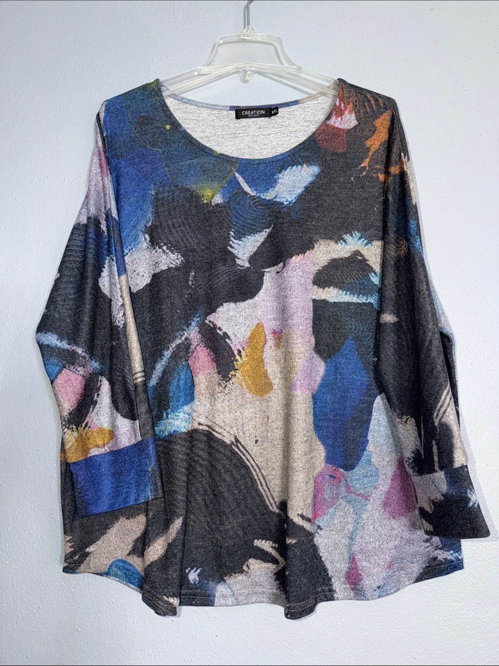 Multicolor Abstract Print Long Sleeve Top - - Black/Blue/Pink